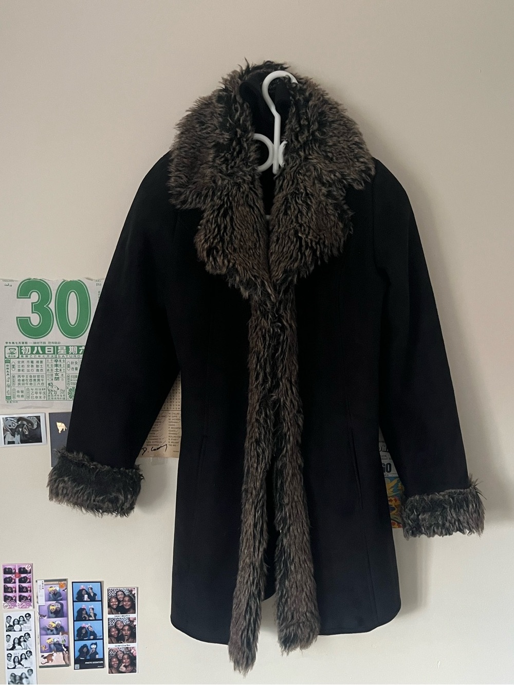 Black Faux Fur Trim Women’s Coat